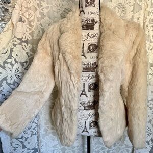Vintage Luxurious Cream Genuine Soft Rabbit Fur Jacket (with Tan Belt) 1980 1981
